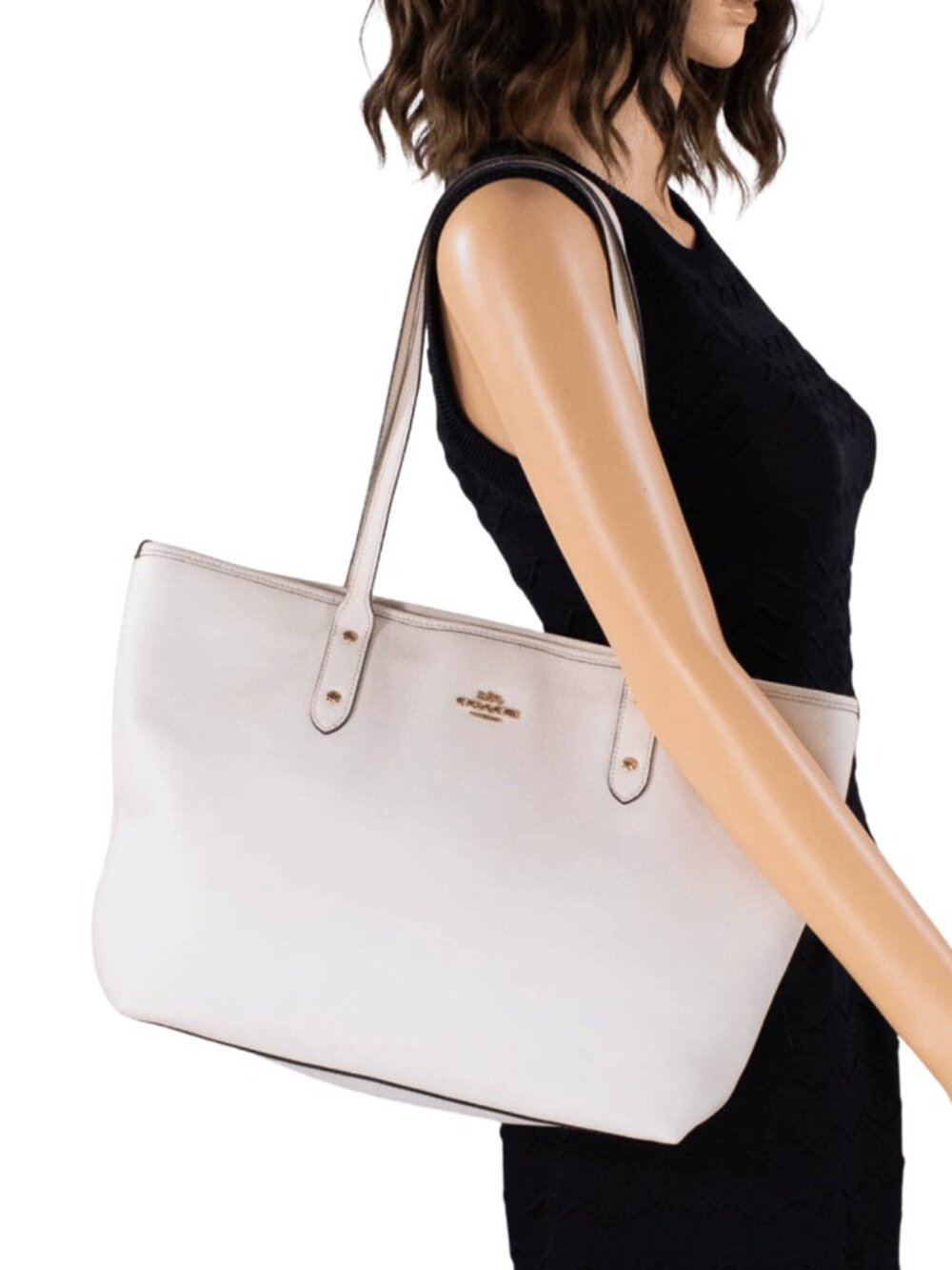 Coach F58848 City Zip Tote Chalk White Crossgrain Leather Gold Hardware 2015